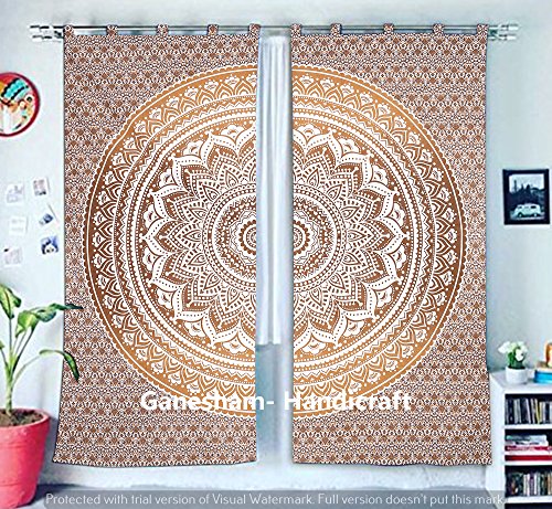 Ganesham Handicrafts Tenda con mandala color oro, tappezzeria, tenda da interno, per finestre e per decorare la camera o il soggiorno, in stile boho, gipsy, indiano