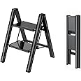 Folding Step Ladder with Anti-Slip Pedal – Upgraded Foldable Ladder with Load Up to 160KG – Multipurpose Lightweight Home Ladder, Portable Folding Step Stool for Household Office Library (2 Steps)