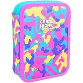 Coral High Kız &Ccedil;ocuk Pembe Sarı Kamuflaj Katlı Organizer Kalemlik (Kalem Kutusu) 31101