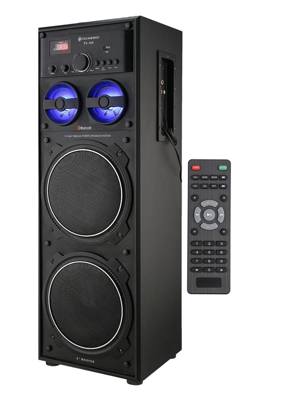 TECHXEWOO TS 369 200 Watts Powerfull Double 8 Inch Woofer Tower Speaker with Bluetooth,USB, Karaoke and Digital Fm and Wide Connectivity Options via Aux in