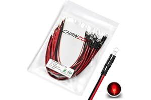 CHANZON [UL Wire] 20 pcs Pre-Wired 3mm Red LED Diode Lights (Clear Round Transparent Lens DC 12V) with 680 ohms 1/4W Resistor and 24awg Wire Indicator Light Emitting Diodes Lighting Bulb Lamp