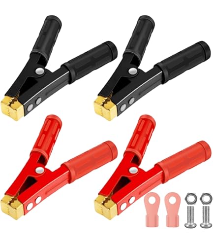 Pinces Crocodiles 1000A En Cuivre - Lot De 2 (Noir Et Rouge) Avec Manche Isolant Pour Démarrage Voiture