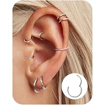 Boucles D'Oreilles Créoles Cartilage 316L - 18G/16G | 6/8/10mm | Zircone Cubique | Pour Helix, Tragus, Nez | Hypoallergénique