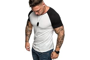 WAZZAP Camiseta de Manga Corta Hombres Muscle Deportiva Gimnasio Culturismo Fitness Raglan T-Shirt