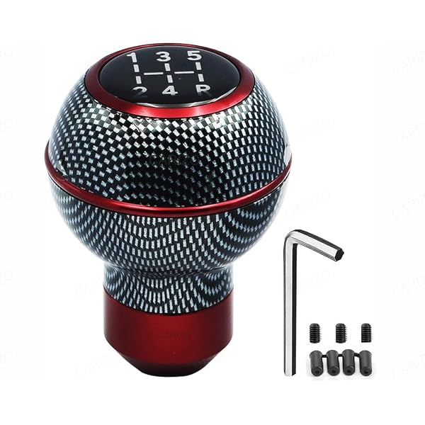 CARIZO Car 5 Speed Manual Transmission Gear Shift Knob Carbon Red
