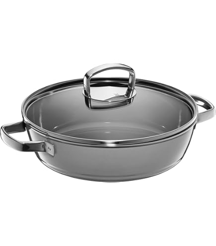 WMF Fusiontec Essential Cooking Pan Large 24 cm Glass Lid Induction Pot 6.4 L Suitable for All Common Heat Sources High-Tech Ceramic Scratch-Resistant Uncoated, Black, Made in Germany