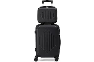 LALAHO Set de 2 Valises avec Vanity Case, Grande Taille, Valise Cabine, Petite, ABS avec Coins Renforcés, roulettes Pivotantes 360°, Cadenas et Poignée Télescopique (Noir)