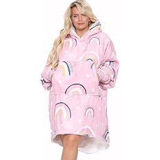 Fleece Hearts Rainbow Hoodie Blanket 