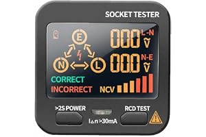 KASTWAVE Outlet Tester with LCD Voltage Display - RCD Socket Tester & Circuit Analyzer, 0.1-250V, 8 Visual Indications, Polarity & Leakage Detection