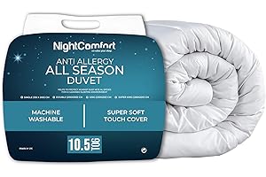 Night Comfort All Season Deluxe Feels Like Down Anti Allergy 10.5 Tog Duvet - 100% Microfibre Cover Filled with Thick Ultra Bounce Hollowfibre Quilt, King (Packaging may vary)
