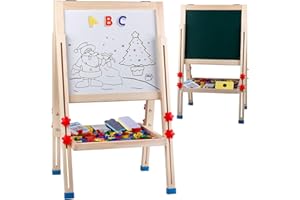 Campumer Wooden Art Easel for Kids (Double Sided) - Standing Magnetic Whiteboard Chalkboard Small Toddler Toys CP-048-UK-B