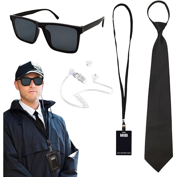 Horolam MIB Accessoires de costume d'agent d'espion avec accessoire extraterrestre, cravate, lunettes de soleil, badge pour homme et femme, pour Halloween et cosplay