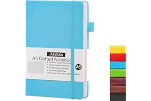 AEYAKA Cuaderno A5 Puntos Cuaderno Diario A5 Bullet Journal Tapa Dura y Cierre Elástico Portalápices Estuche de Cuero PU Papel Grueso de 80 g/m², 15 x 21 cm