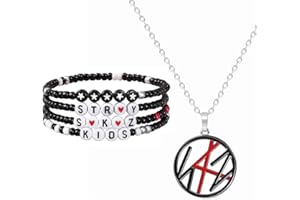 DEFGNOP Stray Kids Ensemble de Bracelets, Colliers avec 4 Cracelets en Acrylique et 2 Photocard, Cadeaux Kpop, Article Indispensable pour Les Fans de Kpop, Bracelet et Collier pour Hommes et Femmes