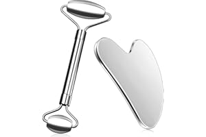 Saleependent Gua Sha e Rullo Massaggio Attrezzi e Rullo Di Giada, Rullo di Giada per il Viso, Guasha Massaggiatore Viso, Collo, Rilassamento dei Muscoli, Inossidabile
