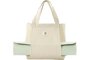 MYQ MOYAQI Moyaqi Canvas Tote Bag with Yoga Mat Carrier Pocket Carryall Shoulder Bag for Office, Workout, Pilates, Travel, Beach and Gym Beige