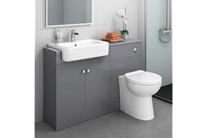 iBathUK Harper 1160 Combination Vanity Unit Furniture Set, Wash Basin Bathroom Sink, WC, BTW Toilet Pan, Soft Close Seat with Concealed Cistern-Anthracite Grey(Flat Pack)