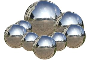 HomDSim 8pcs 2.4-6in Garden Gazing Balls, Seamless Silver Stainless Steel Polished Reflective Smooth Mirror Spheres, Props for Photography, Colorful Addition to Home