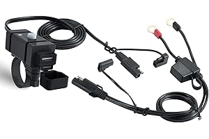iMESTOU Adaptateur SAE vers USB, Prise de Déconnexion Rapide étanche pour Moto avec Double Chargeur USB 2,4 A et 2,4 A (4,8 A) et Voltmètre pour Smartphone Tablette GPS