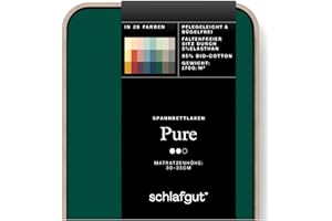 ‎SCHLAFGUT Schlafgut Pure Spannbettlaken 180x200cm bis 200x220cm Green Deep, Spannbetttuch aus weicher Biobaumwolle