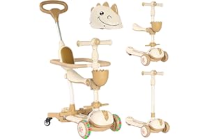 Twinly - Monopattino per bambini evolutivo 3 in 1 DINLY, multifunzione, corrimane Monopattino per bambini, Scooter con casco da 1 a 6 anni + LED funzione bici da bilanciamento - 30 kg