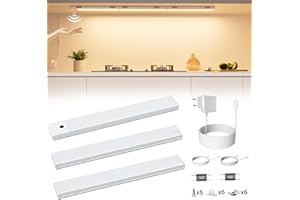TOPPLEE Lampe de Placard avec Capteur Sans Contact, 30cm Lampes LED pour Armoire de Cuisine, Connectables Lampe Placard Lot de 3, avec Prise, Blanc Chaud 3000 K Intensité Variable pour Cuisine Etabli Vitrines