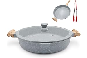 AIKENBBKK 2 en 1 Poêle à Frire Céramique de 32 cm avec Couvercle Revêtement Céramique Antiadhésif, Non Toxique, Sans PTFE ni PFOA- Bleu