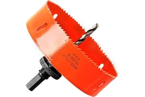 HOME COMPOSER Otwornica 125 mm, stal szybkotnąca HSS M42, bimetalowa, otwornica z trzpieniem sześciokątnym i wiertłem do drewna, suchej zabudowy i blachy metalowej, 1 sztuka, pomarańczowa ø 125 mm