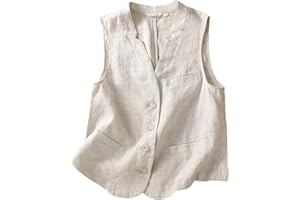 BBauer Gilet Di Lino Vintage Letterario Per Donna Gilet Di Lino Senza Maniche Con Scollo a V Allentato Casual Tinta Unita Estivo