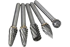 Yakamoz 5pcs Head Tungsten Carbide 10mm Rotary Point Burrs Die Grander with 6mm Shank Cutter Bit Set