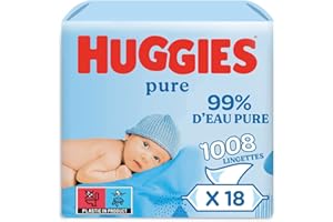 Huggies Lingettes humides à 99 % d'eau pure pour bébé, 18 paquets (1008 lingettes au total) Sans parfum pour un nettoyage et une protection doux- naturelles