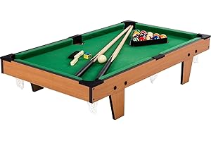 GAMES PLANET Mini Pool Billardtisch Micro inkl. Zubehör (2 Queues, Kugeln, Dreieck, Kreide, Bürste), 3 Dekore, Maße: 92 x 52 x 19 cm