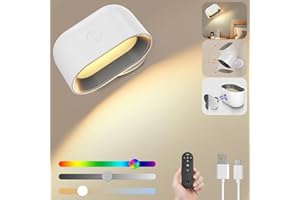 BOOTEEK Kinkiet Do Użytku Wewnętrznego z 9 Diodami RGB, Obrotowe 360°Kinkiety Ze Sterowaniem Dotykowym i Pilotem,5 Poziomów Jasności, 3 Tryby Kolorów, Kinkiet z Możliwością Przyciemniania Do Salonu, Sypialni