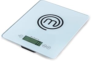 MasterChef Bilancia Cucina Digitale, Pesa Cucina Elettronica per Alimenti, in Grammi e Once (Limite di 5 kg), con Funzione Tare, Vetro temperato, Spegnimento Automatico, Professionale, Argent