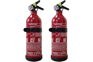 Ferretelix® Pack 2 Extintores 1 kg Polvo ABC – Incluye Soporte de Montaje – Homologados para Coche, Hogar, Oficina, Caravana o Barco –