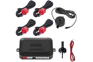 MOCNT Auto Einparkhilfe 4 Hinten Sensoren Rückfahrhilfe Kfz Rückfahrwarner Einparksystem Parksensoren Rückwärtsparkhilfe Rückfahrradarsystem Buzzer Alarm Warnung Rot