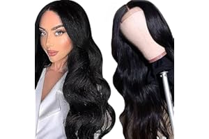Weeybay Echthaar Perücke für Damen Perücken Body Wave Human Hair Wig 4X4 Lace Closure #1B Natural Black 150% Density Unprocessed Remy Hair Glueless for Woman 16 Zoll
