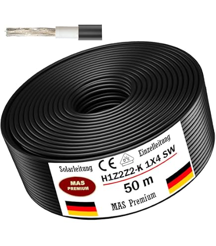 Câble Solaire MAS-Premium H1Z2Z2-K 10mm² – Certifié TÜV-2, Sans Halogène, Pour Installation Photovoltaïque, Longueur Au Choix