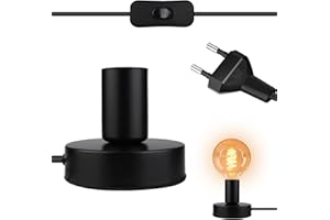 LEIKURVO Lampa biurkowa oprawka E27 z przełącznikiem kablowym: lampa stołowa w stylu vintage, przemysłowa lampa biurkowa E27 z wtyczką, do dekoracji domu, kawiarni, baru, czarna (bez lampy)