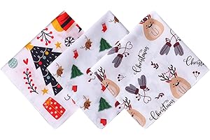 HOULIFE Christmas Handkerchief – Handkerchiefs for Ladies Cotton, 100% 60S Combed Cotton Xmas Santa Claus Moose Trees Sock Gingerbread Man Hankies Gift Set for Women Men Kids, 3/6 Pieces, 40x40cm