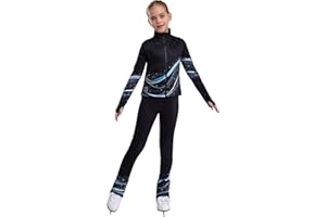 Fldy Mädchen Eiskunstlauf Anzug Warme Thermo Jacke Warm Eiskunstlauf Leggings Kinder Eislaufen Trainingsoutfit Sportanzug Tanzkleidung