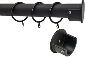 YOUR HOME ONLINE 28mm Complete Metal Recess Rings Curtain Pole Wall Brackets Chrome Brass Black (2.2m, Matt Black)