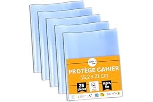 perfect line Lot de 25 protège-cahiers au format portrait 15,2 x 21 cm, transparent, grainé, fabriqué en UE