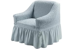 ‎MY PALACE My Palace Aurora Sesselschoner 1 Sitzer Stretch und antirutsch Sesselhusse Fernsehsessel Bezug elastischer Sesselüberwurf mit Schaumstoffankern, 70-120cm Grau