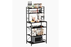 YMYNY Scaffale da Cucina, Scaffale da Panetteria, Portaoggetti a 6 livelli di 12 ganci, per Microonde, Struttura in Metallo, Stile industriale, 58 x 39 x 144CM, Nero HBR003B