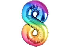 Luftballon 8. Geburtstag Zahl 8 Mehrfarbig Foil XXL Riesen Folienballon 100cm Geburtstagsdeko Ballon Zahl Deko zum Geburtstag. Fliegt mit Helium.