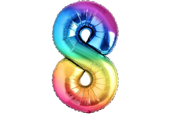 Ballon 8 Anniversaire Numero 8 Foil Multicolore, Ballon Metallique Multicolor XXL Geant 100cm Decoration Anniversaire. Air ou Helium