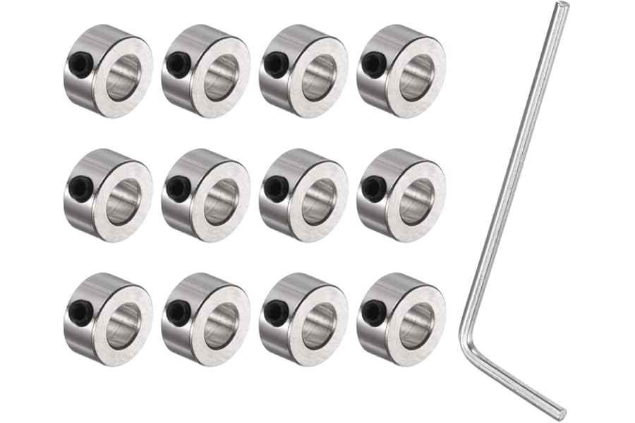 sourcing map 12pcs Set-Screw Collars 5.05mm Bore, Nickel Plated Steel Shaft Collars, 10mm OD, 5mm Width, Landing Gear Stopper Wheel Collar with Hex Wrench