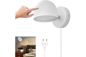 ‎BOBOPAI 12W LED Innen Wandleuchte Mit Stecker, Touch Control Wandlampe Dimmbar, 360° Drehbare Nachttischlampe, 3000k Warmweiß Einstellbar Leselicht Für Wohnzimmer, Schlafzimmer, Treppen, Flur, Büro,Weiß