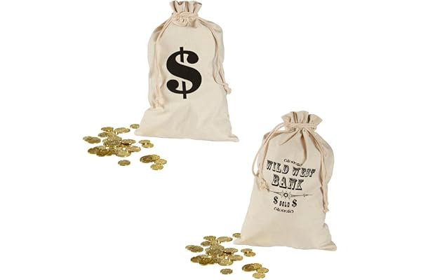 NET TOYS Sac d'argent de Voleur de Banque Voleur Sac Argent 30 X 48 cm Signe Dollar Sac de Toile Cambrioleur Sac d'argent Wild West Sac Banque Cowboy Déguisement Accessoire